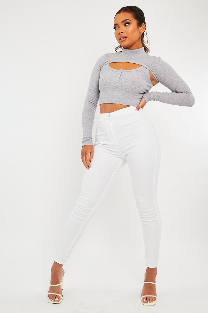 White High Waist Stretch Jeggings - Annaliza-Jeans