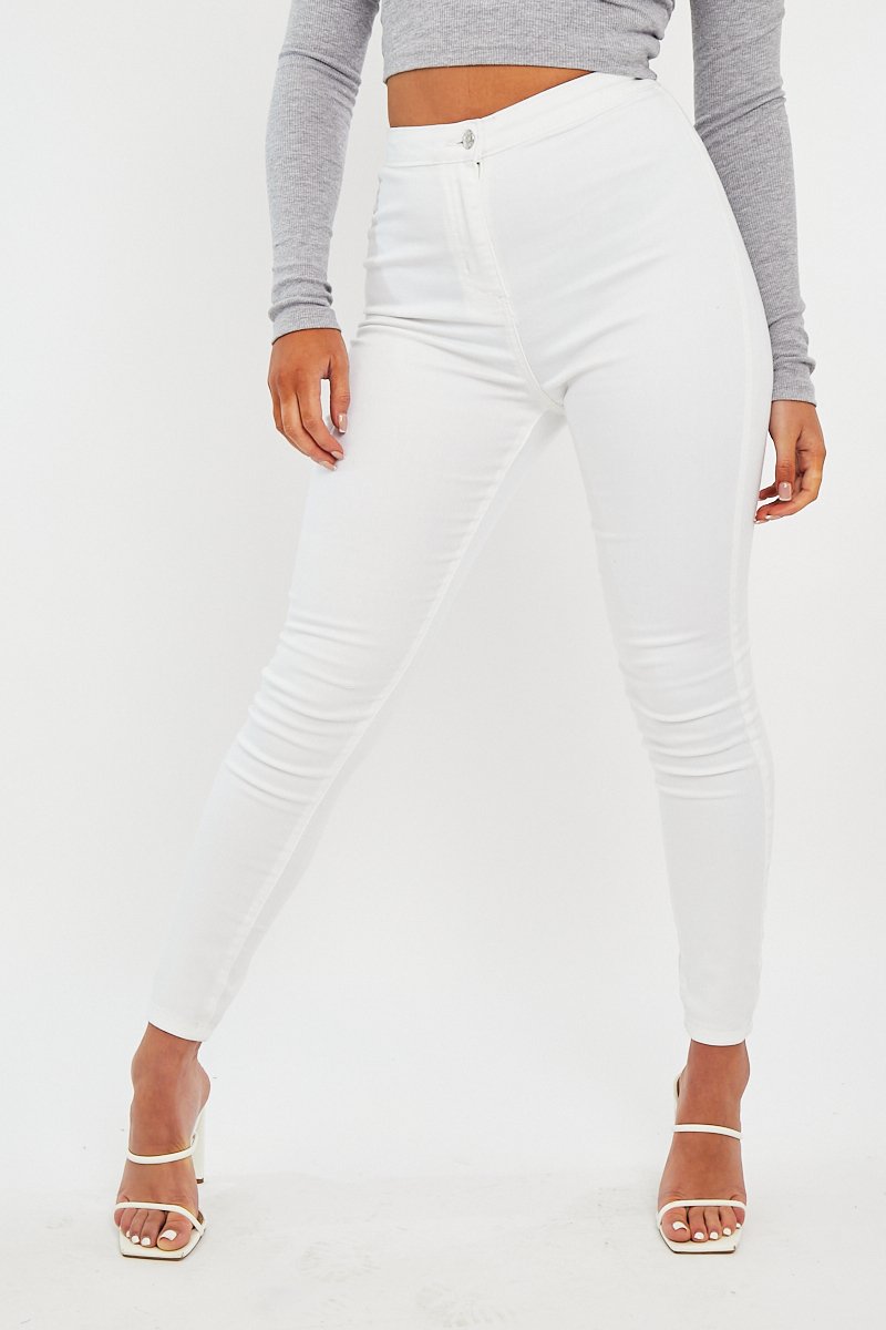 White High Waist Stretch Jeggings - Annaliza-Jeans
