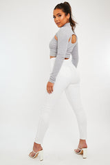 White High Waist Stretch Jeggings - Annaliza-Jeans