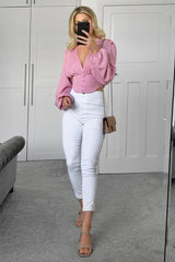 White High Waist Stretch Jeggings - Annaliza-Jeans