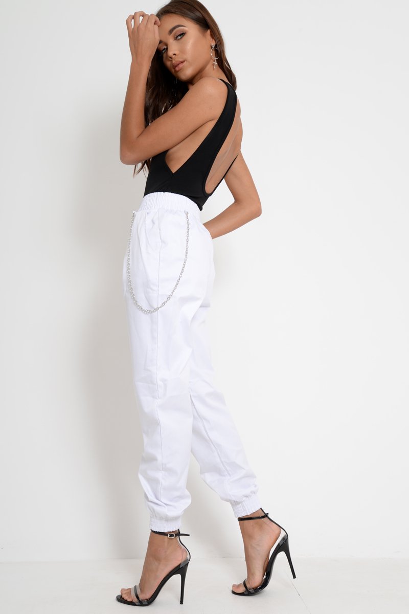 White High Waisted Cuffed Cargo Pants - Kyrah-Trousers