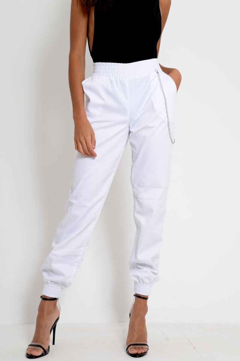White High Waisted Cuffed Cargo Pants - Kyrah-Trousers