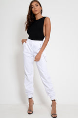 White High Waisted Cuffed Cargo Pants - Kyrah-Trousers