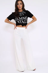 White High Waisted Flare Trousers - Kym-Trousers