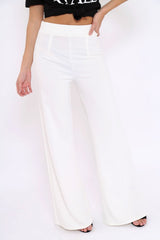 White High Waisted Flare Trousers - Kym-Trousers