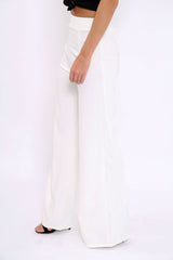 White High Waisted Flare Trousers - Kym-Trousers