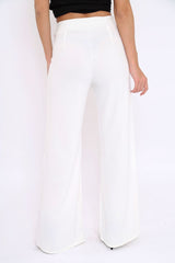 White High Waisted Flare Trousers - Kym-Trousers