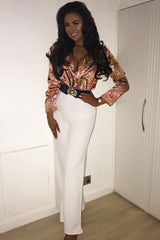 White High Waisted Flare Trousers - Kym-Trousers