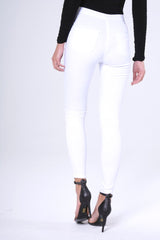 White High Waisted Ripped Knee Jeans - Camisha-Jeans