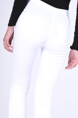 White High Waisted Ripped Knee Jeans - Camisha-Jeans