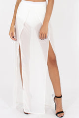 White High Waisted Sheer Maxi Skirt - Ivy-Skirts