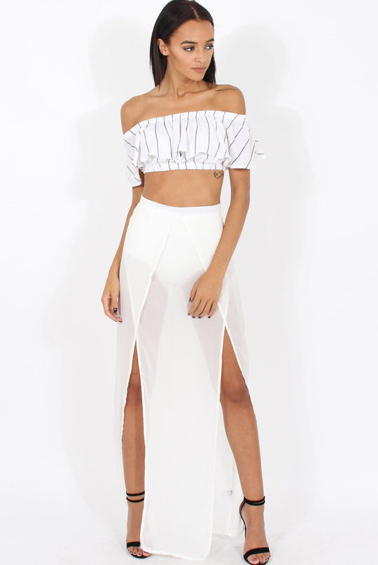White High Waisted Sheer Maxi Skirt - Ivy