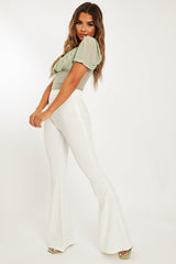 White High Waisted Side Zip Flare Trousers - Billie-Trousers