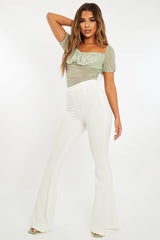 White High Waisted Side Zip Flare Trousers - Billie-Trousers