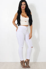 White High Waisted Super Skinny Jeans -Olivia-Jeans