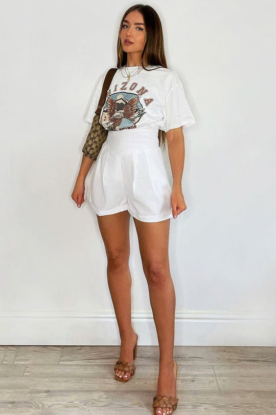White High Waisted Tailored Shorts - Emile