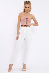 White High Waisted Trousers - Zeenia-Trousers
