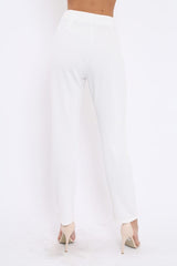 White High Waisted Trousers - Zeenia-Trousers