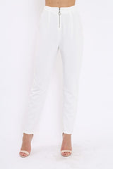 White High Waisted Trousers - Zeenia-Trousers
