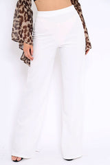 White High Waisted Wide Leg Trousers - Maise-Trousers