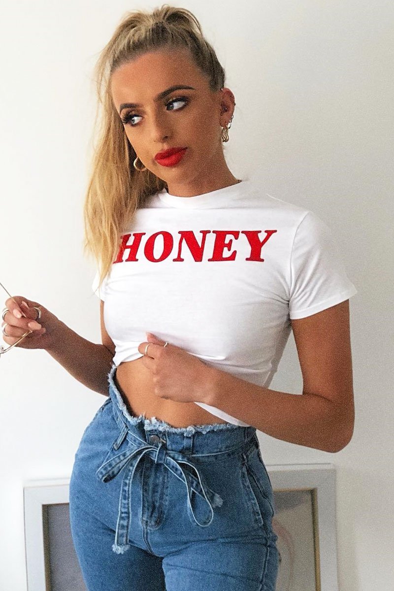 White Honey Slogan T-shirt - Kolby-Tops