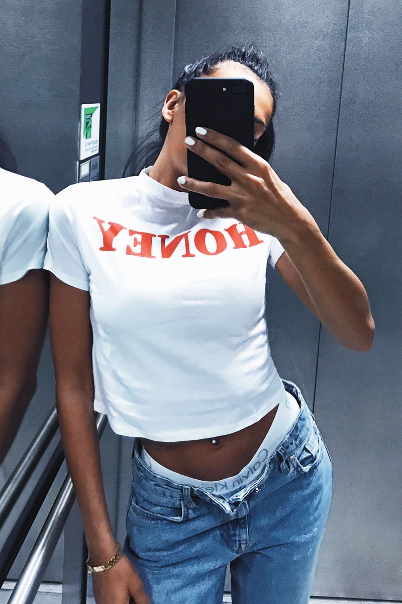 White Honey Slogan T-shirt - Kolby-Tops