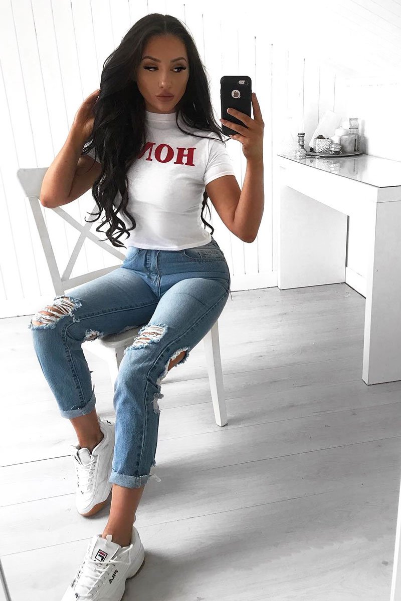 White Honey Slogan T-shirt - Kolby-Tops