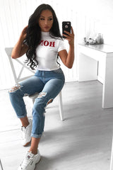 White Honey Slogan T-shirt - Kolby-Tops