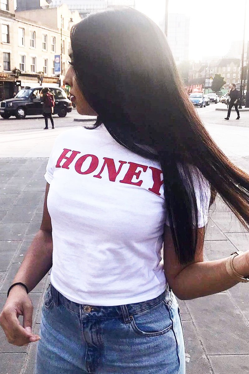 White Honey Slogan T-shirt - Kolby-Tops