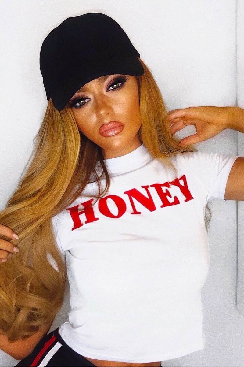 White Honey Slogan T-shirt - Kolby-Tops