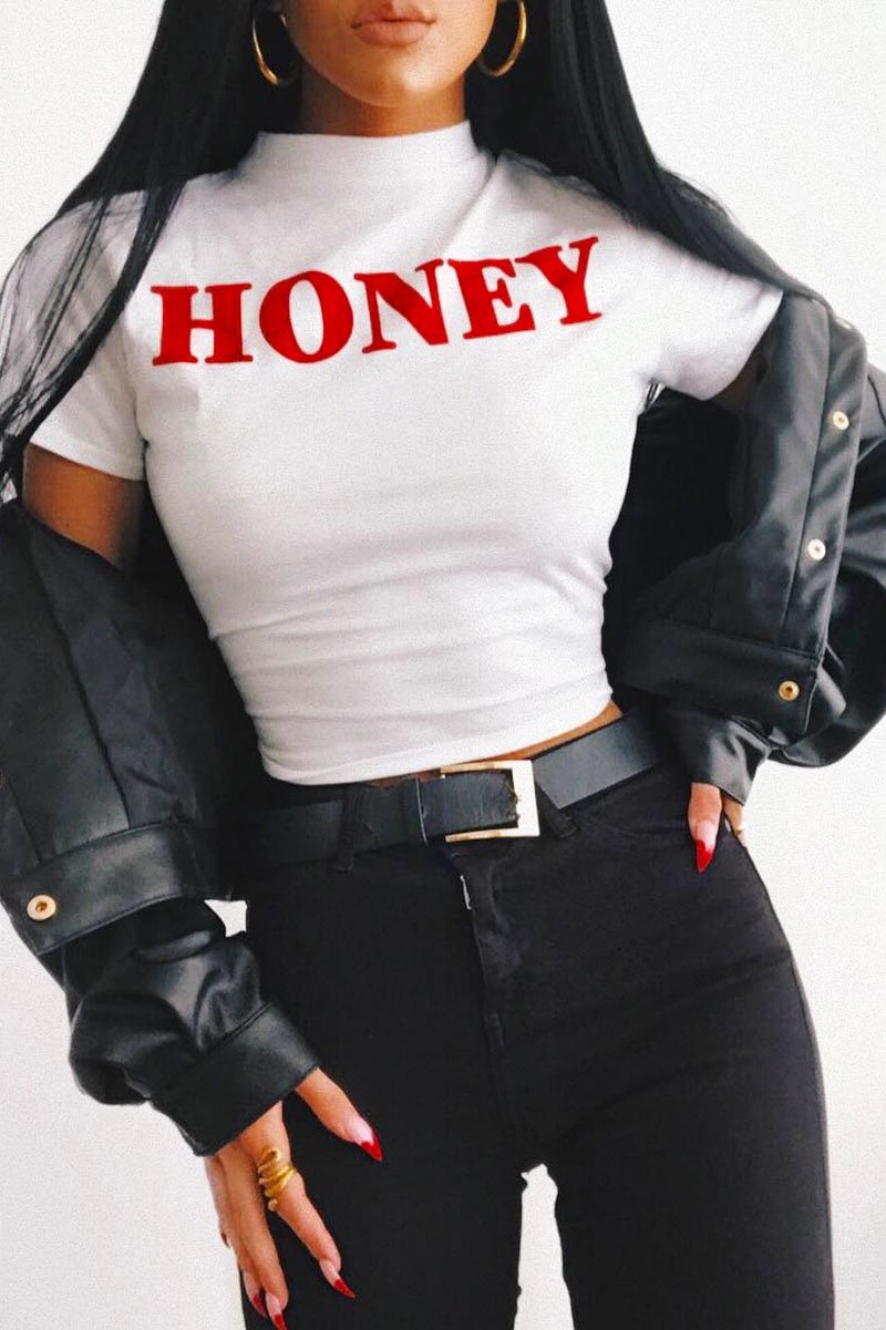 White Honey Slogan T-shirt - Kolby-Tops