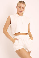 White Hooded Top and Shorts Loungewear Co-ord - Hannie-Loungewear