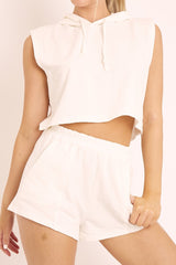 White Hooded Top and Shorts Loungewear Co-ord - Hannie-Loungewear