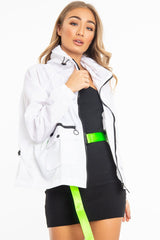 White Hooded Zip Front Rain Parka - Leticia-Coats