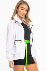 White Hooded Zip Front Rain Parka - Leticia-Coats