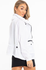 White Hooded Zip Front Rain Parka - Leticia-Coats