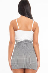 White Houndstooth Belted Paper Bag Waist Dress - Marnie-Dresses
