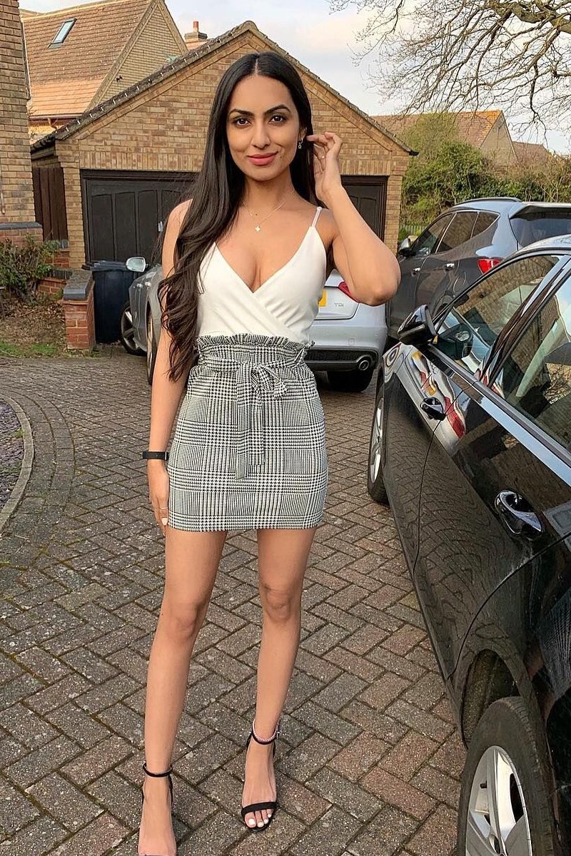 White Houndstooth Belted Paper Bag Waist Dress - Marnie-Dresses