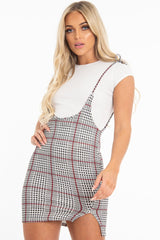White Houndstooth T-Shirt Insert Tie Detail Dress - Saffy-Dresses