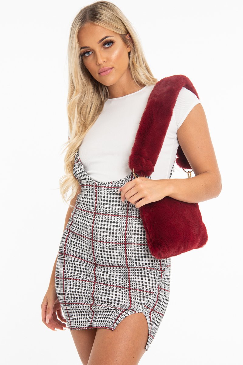 White Houndstooth T-Shirt Insert Tie Detail Dress - Saffy-Dresses