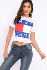 White In My Jeans Crew Neck Top - Tura-Tops