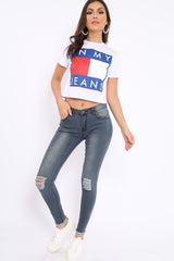White In My Jeans Crew Neck Top - Tura-Tops