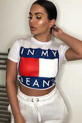 White In My Jeans Crew Neck Top - Tura-Tops