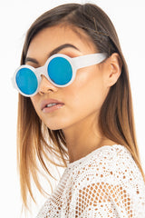 White Iridescent Lens Round Frame Sunglasses - Teia-Sunglasses