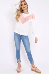 White Jumper with Fur and Pearl Front - Annita-Jumper