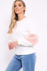White Jumper with Fur and Pearl Sleeves - Izabella-Jumper