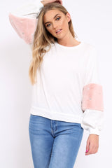 White Jumper with Fur and Pearl Sleeves - Izabella-Jumper