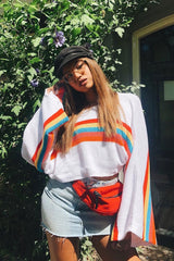 White Jumper with Stripe Rainbow Middle Jumper - Dasie-Jumper