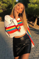 White Jumper with Stripe Rainbow Middle Jumper - Dasie-Jumper