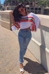 White Jumper with Stripe Rainbow Middle Jumper - Dasie-Jumper